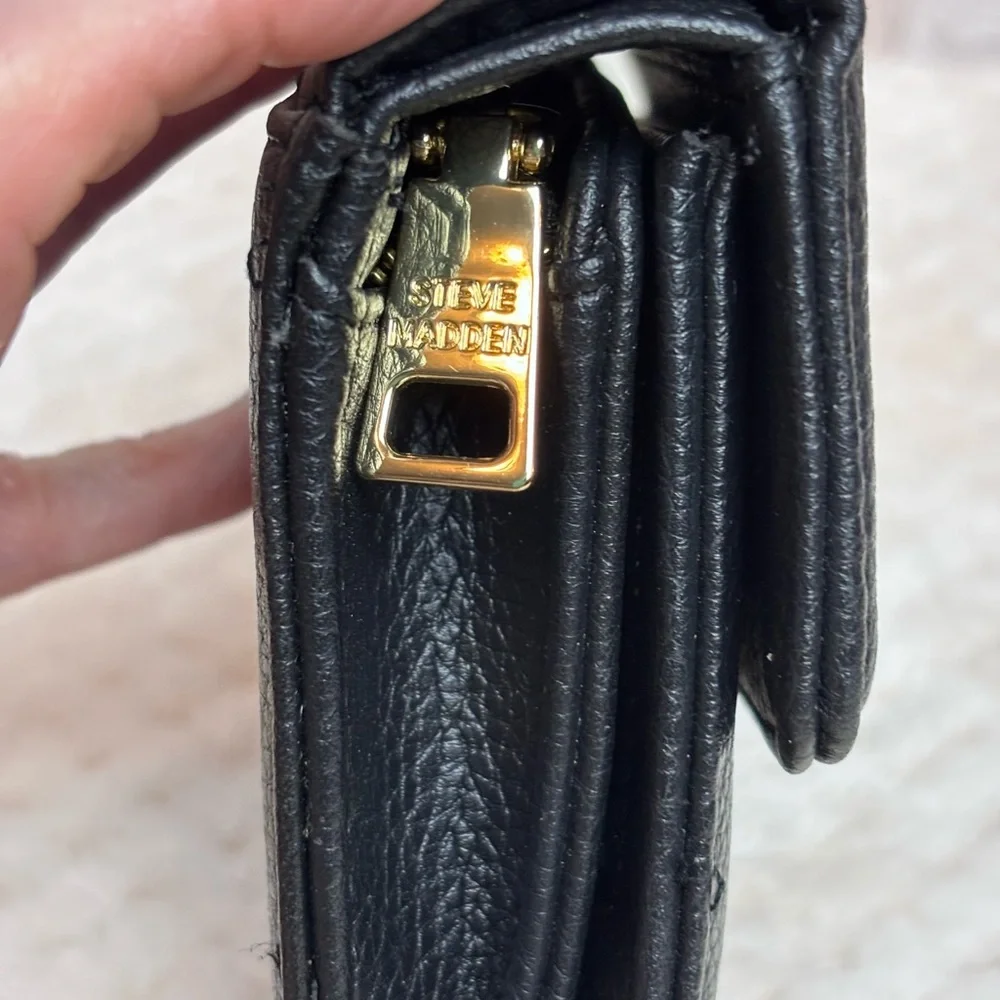 Steve Madden Faux Black Leather Tri-fold Wallet